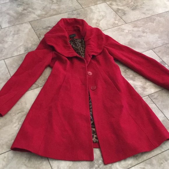 EXPRESS RED WOOL BLEND FLARE COLLAR STRUCTURED FIT NWOT COAT - Picture 4 of 12